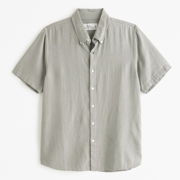 A&F Short-Sleeve Summer Linen-Blend Button-Up Shirt - Picture 1 of 3